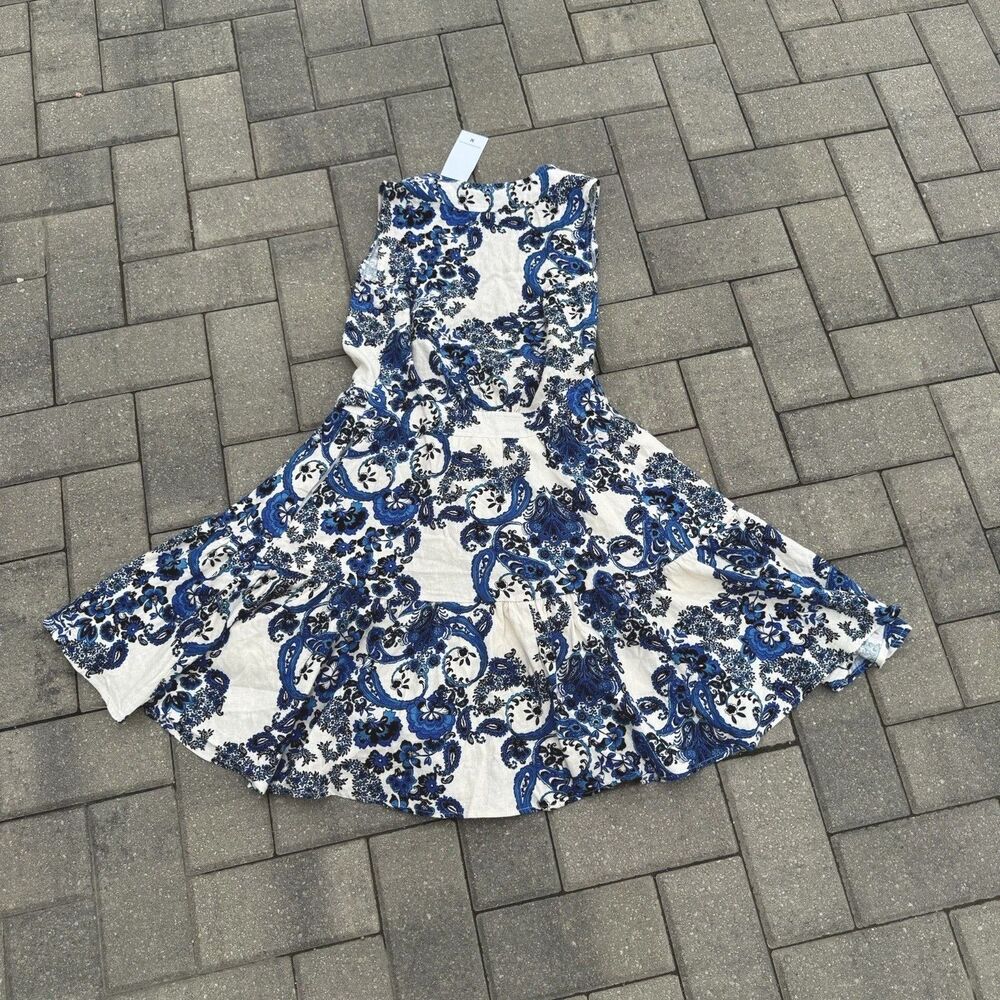 Christian Lacroix Wrap Dress‎ Women's Linen Blend blue Floral Sleeveless NWT XS